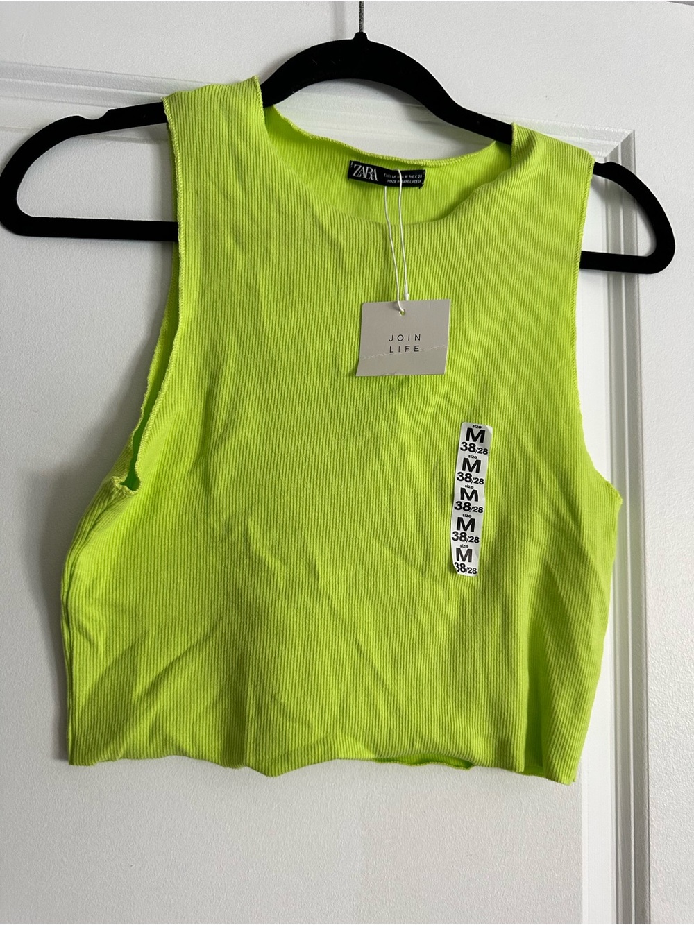 Zara Neon green crop top tank, Size M - NWT